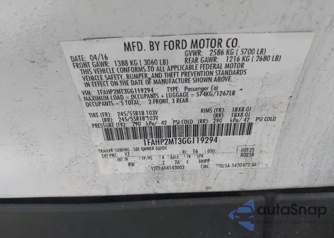 2016 Ford Police Interceptor z USA, uszkodzony, nr VIN 1FAHP2MT3GG119294